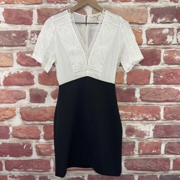 Maje | Dresses | Maje Dress Womens Size Black White Embroidered Lace Ponte  Casual Career Zip Up | Poshmark